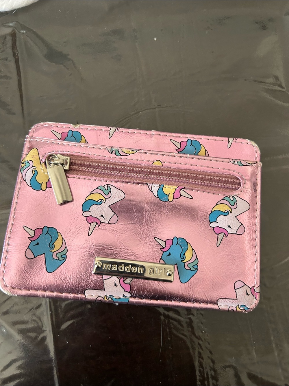 Madden Girl Metallic Pink Unicorn Card Wallet